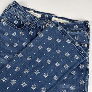 Pilcro High Rise‎ Bootcut Jeans Women's Size 25 Dark Wash Blue Floral Pattern
